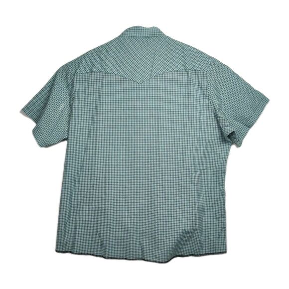 Wrangler Western Shirts Pearl Snap Shirt Men's 3XT Blue/Black Plaid Short Sleeve - Picture 2 of 7